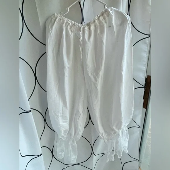 White Cotton Bloomer Pant with Lace Ruffle | Size Small - Picture 2 of 8
